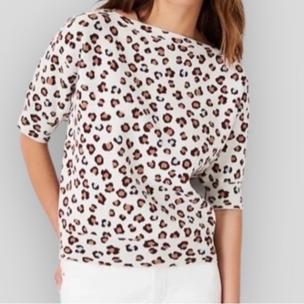 Ann Taylor White and Brown Leopard Print Blouse